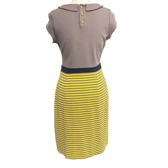 Boden Lila Dress Sz 6R Taupe Gray Yellow Striped Peter Pan Collar Mod - Picture 3 of 5